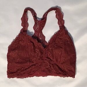 Seeded & Sewn Burgundy Lace Bralette Size M – Racerback Sheer‎ Padded Crop Top